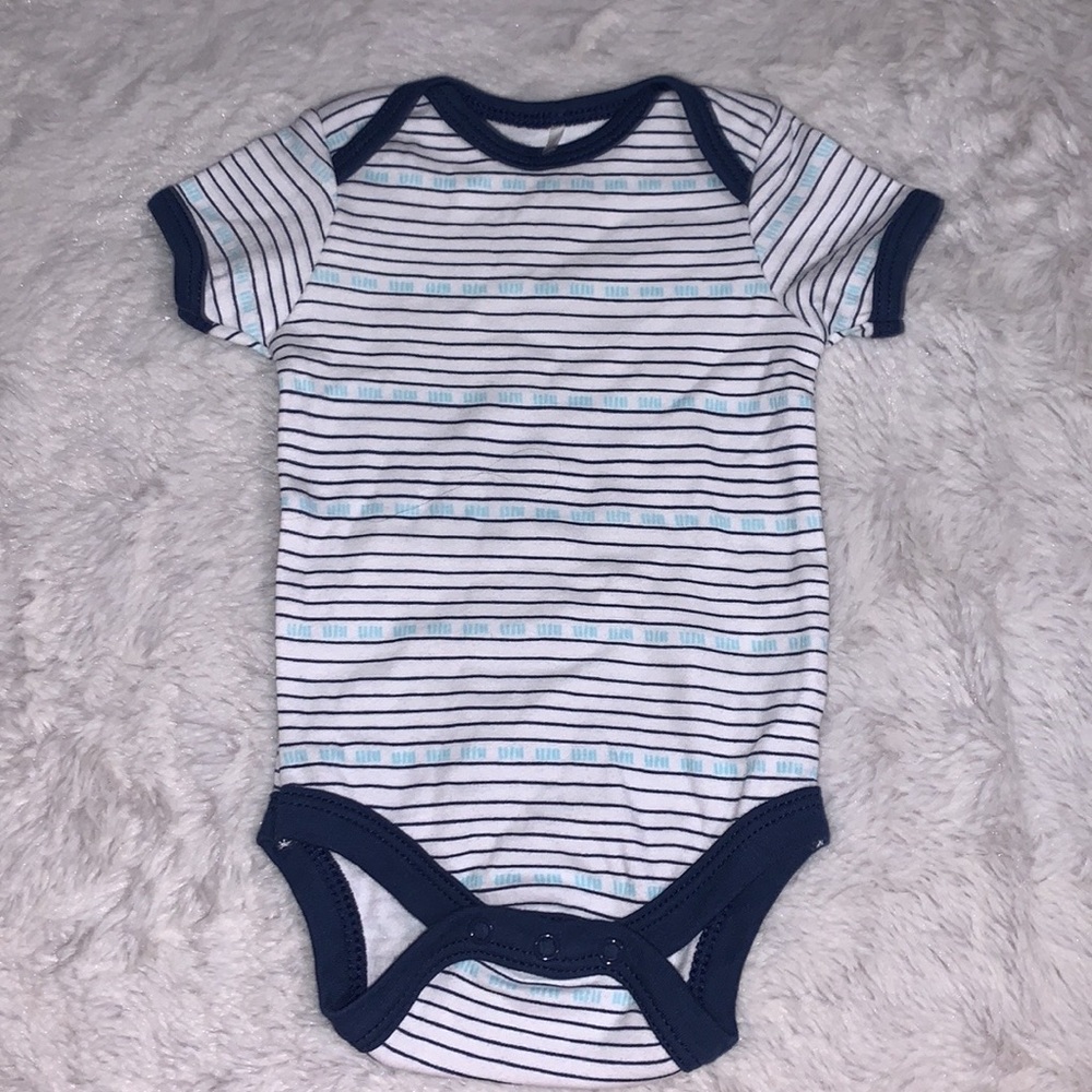 (3 for $10) gum balls Blue stripped bodysuit 3-6 months short sleeve